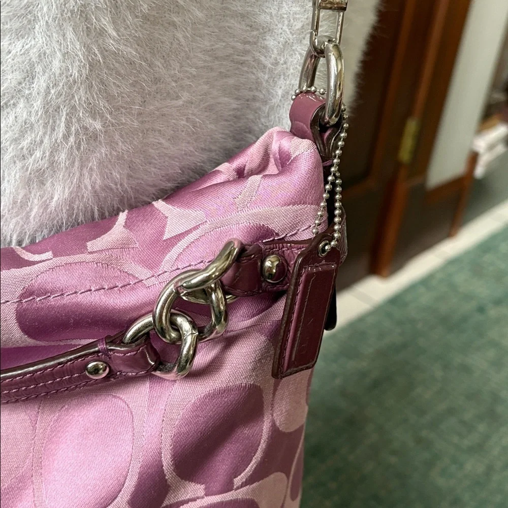 Coach  Brooke satchel  monogram canvas  lavender/dark violet trim Crossbody bag